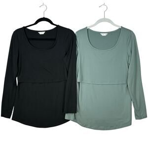 Kindred Bravely Long Sleeve Nursing Tops - Black and Green